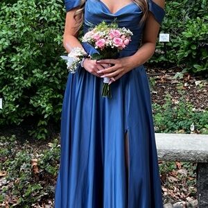 Stunning Off-Shoulder Blue Prom Dress